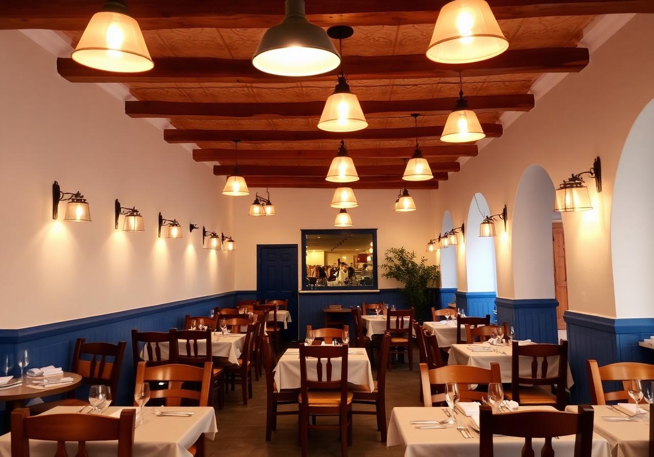 Majestic restaurant interior with warm pendant lighting